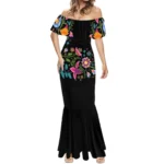 Mexican style dress for women with bright patterns and classic cultural design