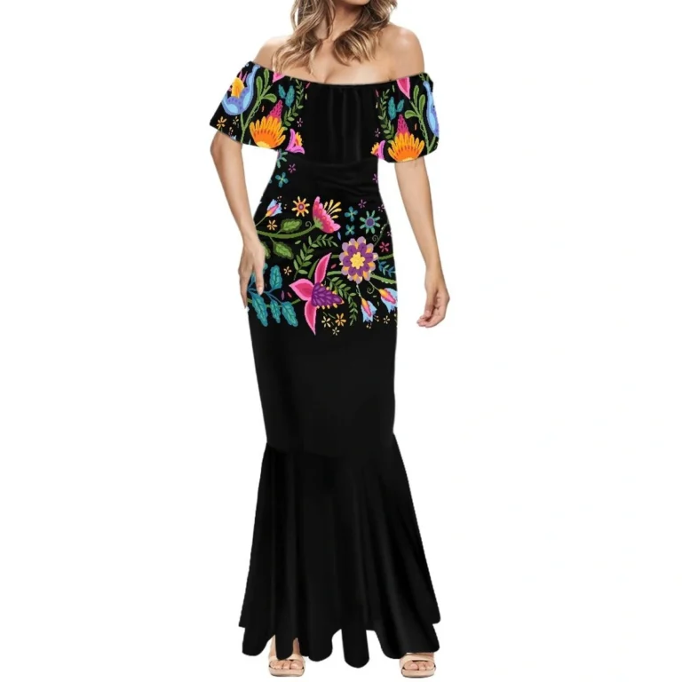 Mexican style dress for women with bright patterns and classic cultural design