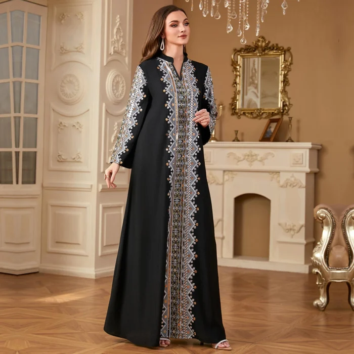 Arabic kaftan dress for women with luxurious fabric and gold embroidery