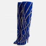 Royal blue suede western boots styled with dark denim jeans