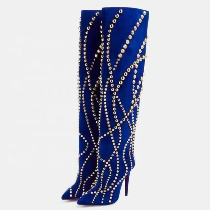 Royal blue suede western boots styled with dark denim jeans