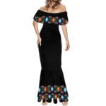 Traditional Mexican dress for women with colorful floral embroidery and flowing skirt