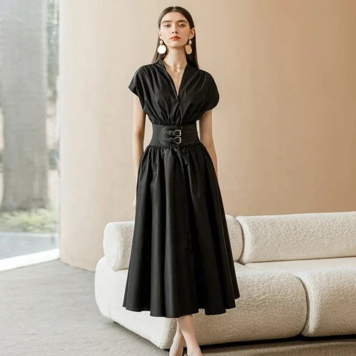 Traditional Mexican dress for women with detailed embroidery and wide skirt