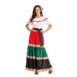 Fiesta Flowing Mexican Dress with vibrant embroidery and colorful flowing skirt