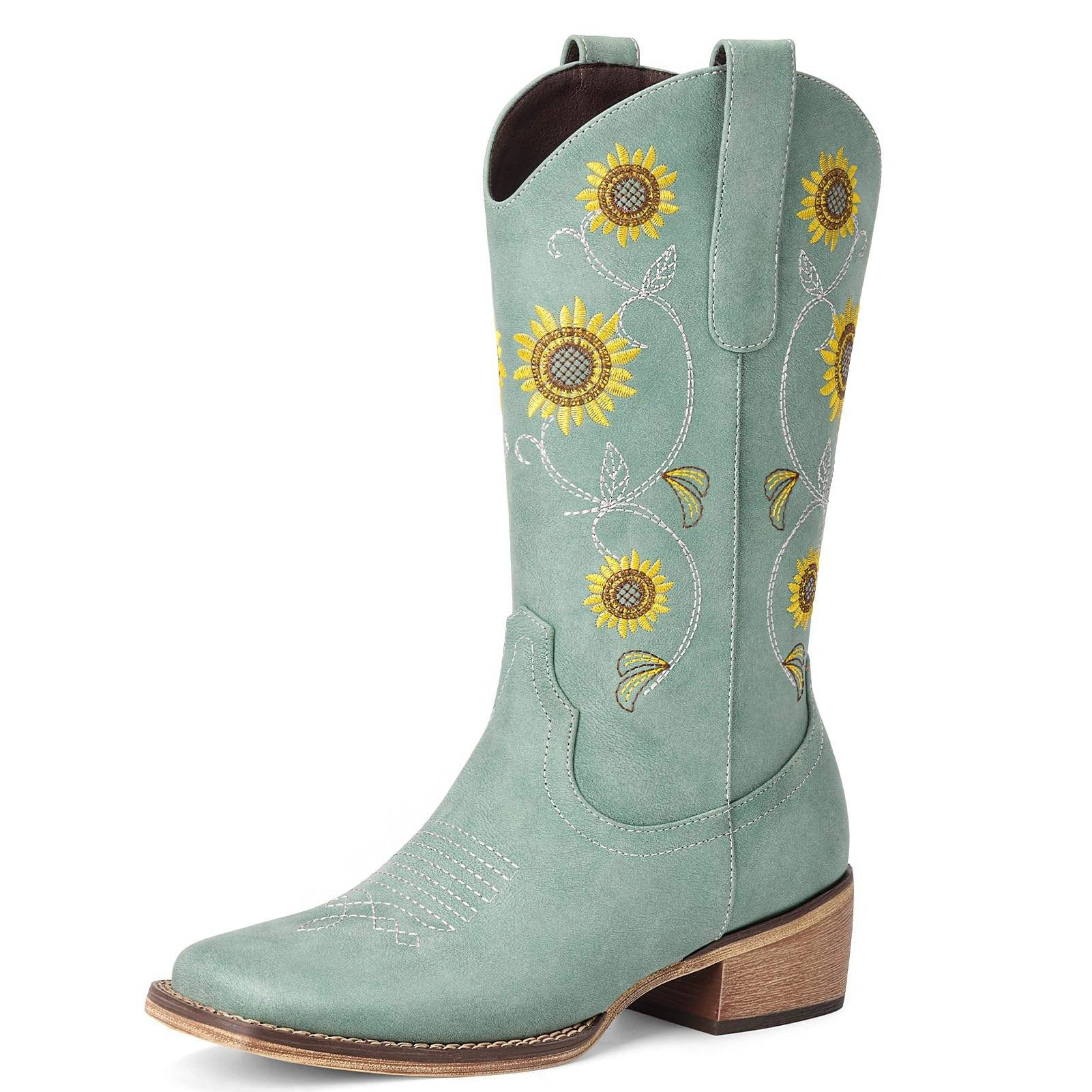Sunflower Cowgirl Boots Square Toe Design Sunflower cowgirl boots square toe with yellow floral embroidery
