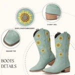 Cowgirl boots with sunflowers paired with denim outfit