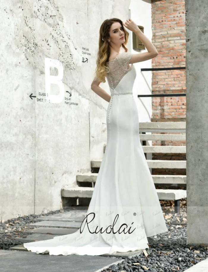 Modern short wedding dress with sleeves for courthouse or casual wedding