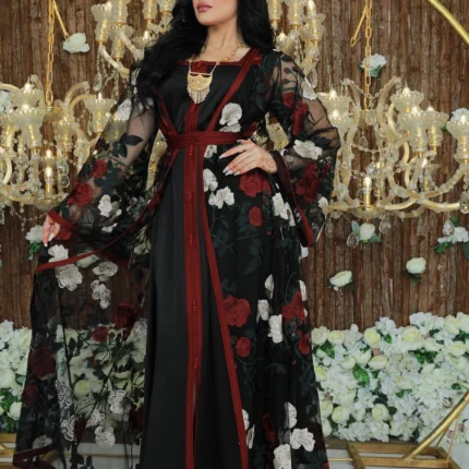 Royal Oasis Arabic Gown with flowing fabric and intricate embroidery