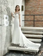 Short sleeve lace wedding dress with romantic floral lace sleeves