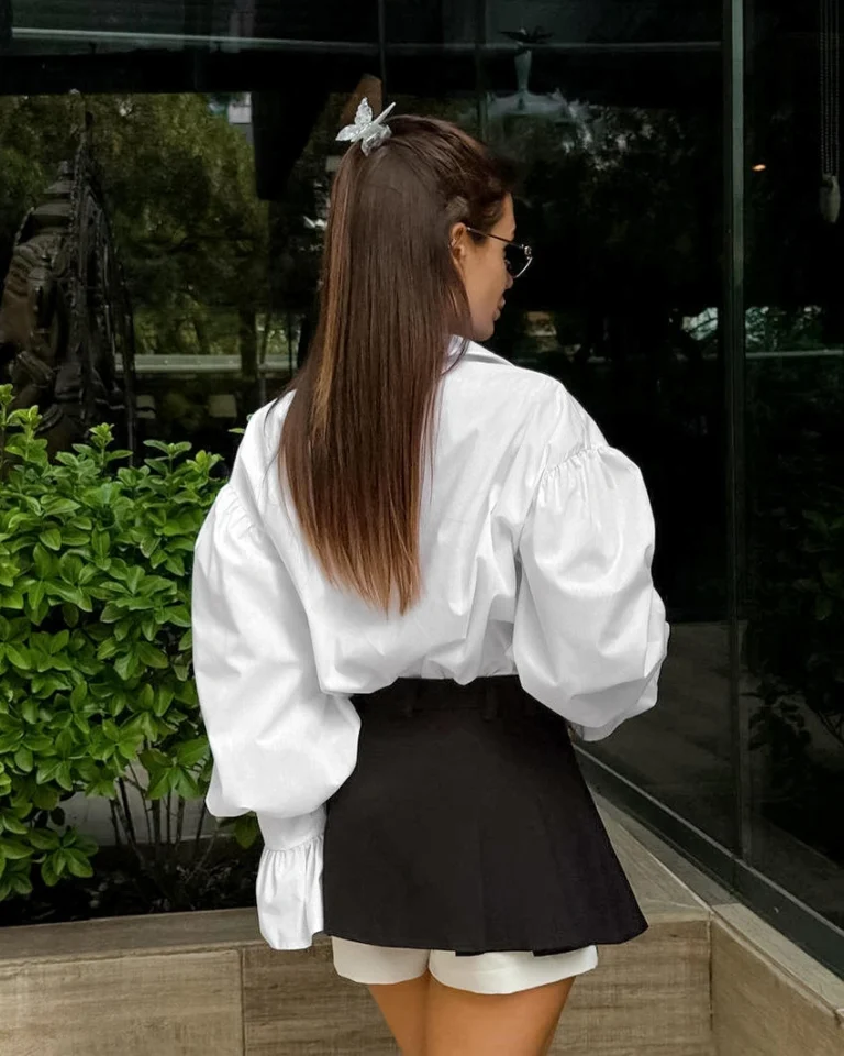 white linen shirt women classic casual fashion