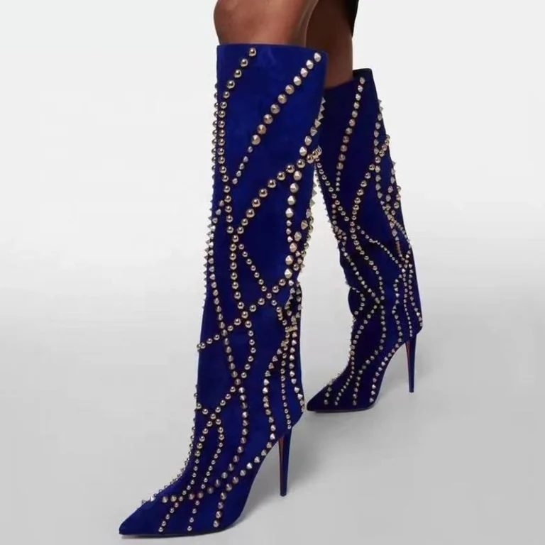 Women’s royal blue cowgirl boots with embroidered shaft and pointed toe