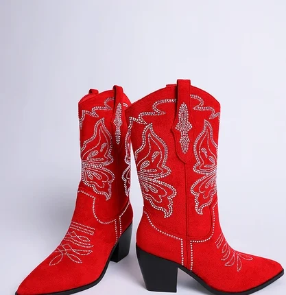 Red and Black Cowboy Boots (Latafa Rhinestones Embellished Cowboy Boots)