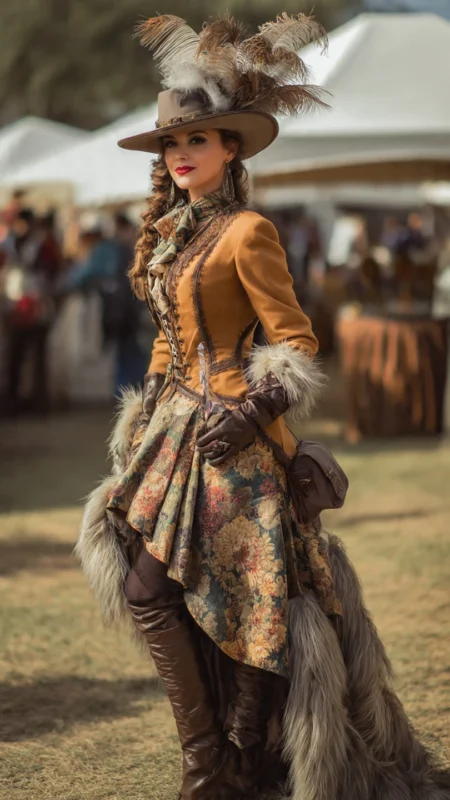 Woman wearing western festival outfits with cowboy boots denim shorts and hat at outdoor country festival