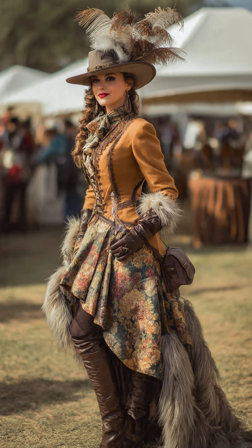 Woman wearing western festival outfits with cowboy boots denim shorts and hat at outdoor country festival