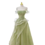 Wedding dress for forest wedding with nature-inspired green gown and romantic style