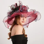 Kentucky derby hat with wide brim and floral decoration for women