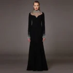 Black wedding dress for bride with elegant lace design and flowing silhouette