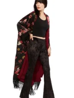 Boho Crushed Black Velvet Bell Bottom Pants Festival Wear - Image 3