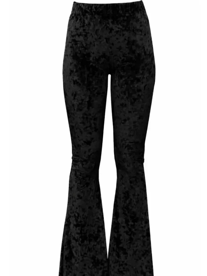 Boho Crushed Black Velvet Bell Bottom Pants Festival Wear - Image 4