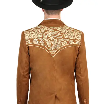 Fashionable men’s western blazer with rugged tailoring and western details perfect for country concerts and western events.