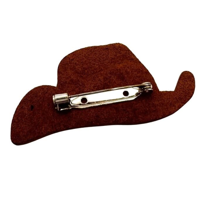Tooled Leather Western Cowboy Hat Leopard Brooch - Image 2