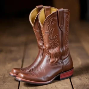 Fashionable cowgirl boots styled with western clothing, perfect for rodeos, country concerts, and casual wear.