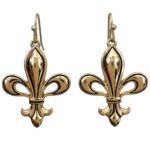 Fleur De Lis Silver Gold Dangle Earrings - Image 2