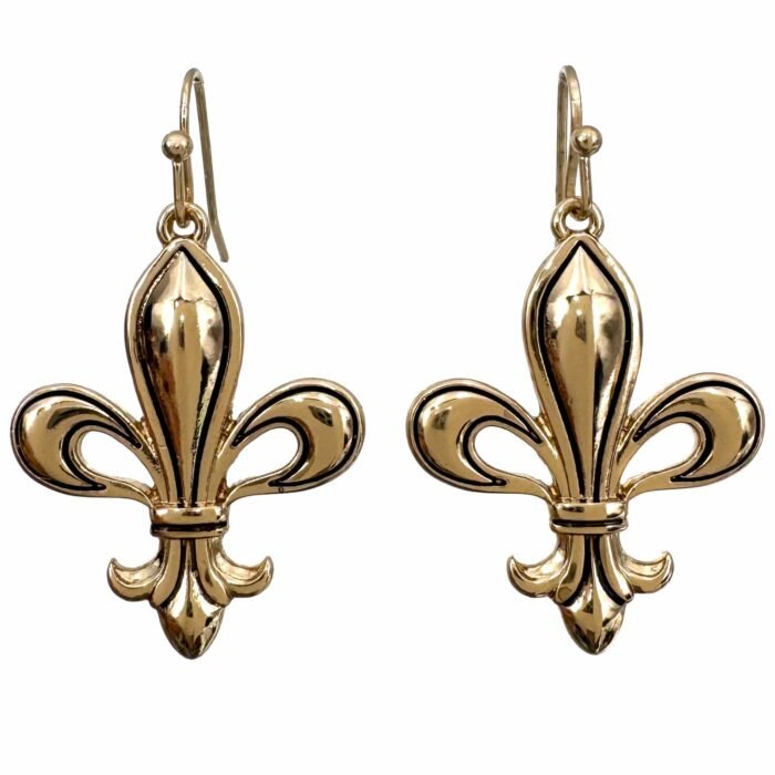Fleur De Lis Silver Gold Dangle Earrings - Image 2