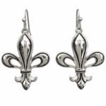 Fleur De Lis Silver Gold Dangle Earrings