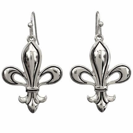Fleur De Lis Silver Gold Dangle Earrings