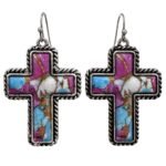 Polished Colored Stone Western Cross Earrings - Image 3