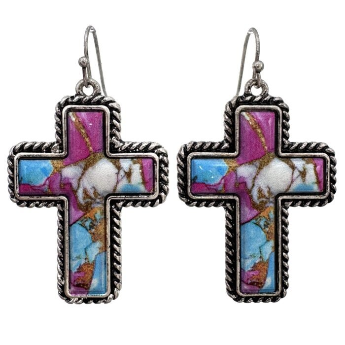 Polished Colored Stone Western Cross Earrings - Image 3