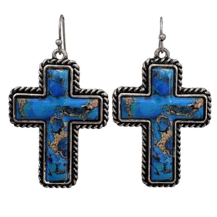 Polished Colored Stone Western Cross Earrings - Image 2