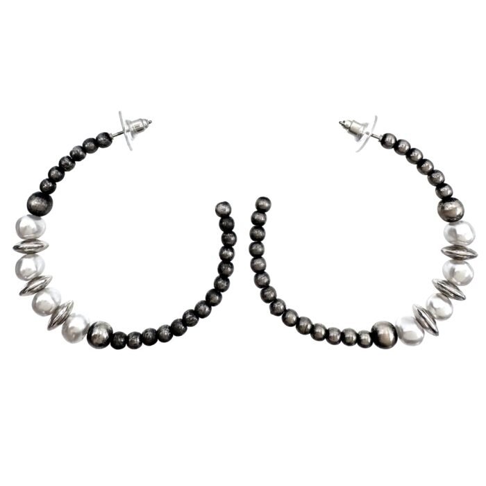 Pearl Navajo Bead C Hoop Earrings - Image 2