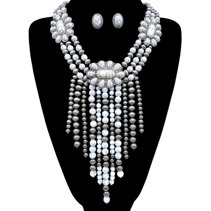 Western Fringe Navajo Turquoise Beads Statement Necklace - Image 2