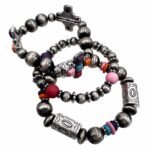Aztec Cross Stone Navajo Beads Three Piece Bracelet - Image 4