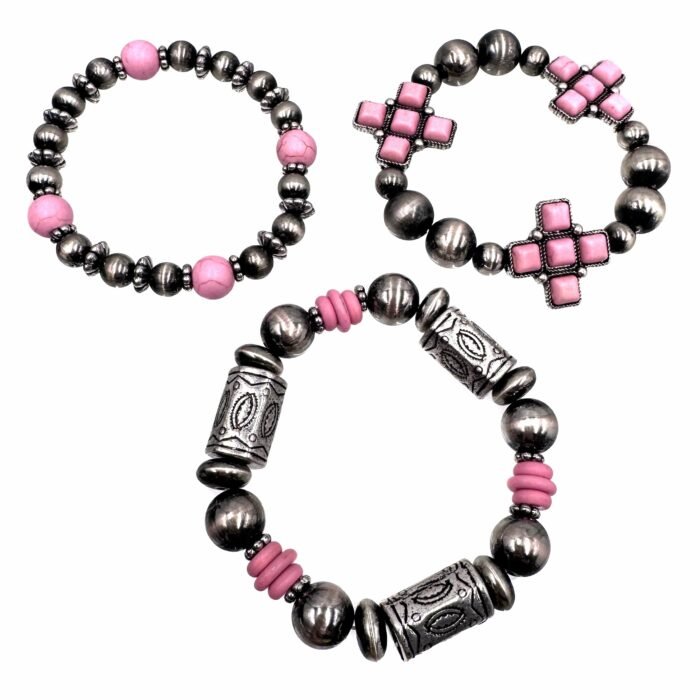 Aztec Cross Stone Navajo Beads Three Piece Bracelet - Image 3