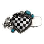 Checkered Print Western Heart Small Hair Clip