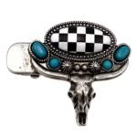 Checkered Print Western Oval Longhorn Small Hair Clip