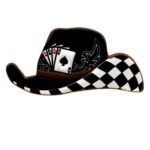 Tooled Leather Western Cowboy Hat Poker Aces Brooch