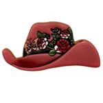 Tooled Leather Western Cowboy Hat Pink Roses Brooch