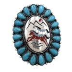 Western Horse Art Turquoise Stone Floral Large Ring
