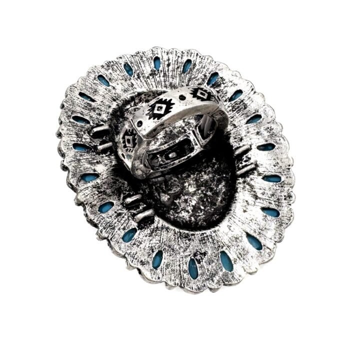 Western Horse Art Turquoise Stone Floral Large Ring - Image 2