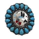 Hummingbird Art Turquoise Stone Floral Large Ring