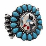 Hummingbird Art Turquoise Stone Floral Open Bangle