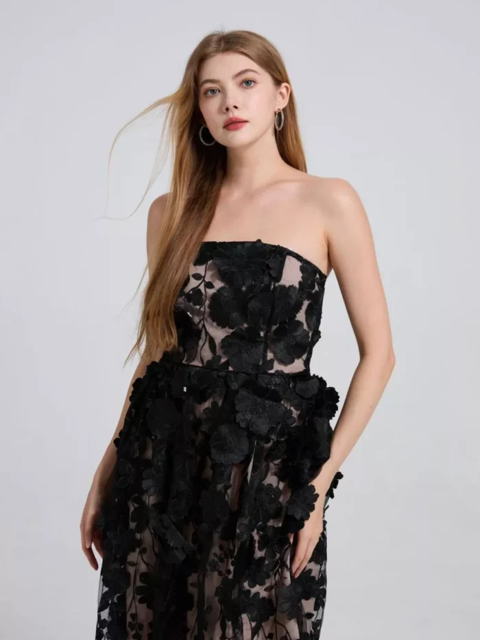 Floral Applique Strapless Midi Dress - Image 7