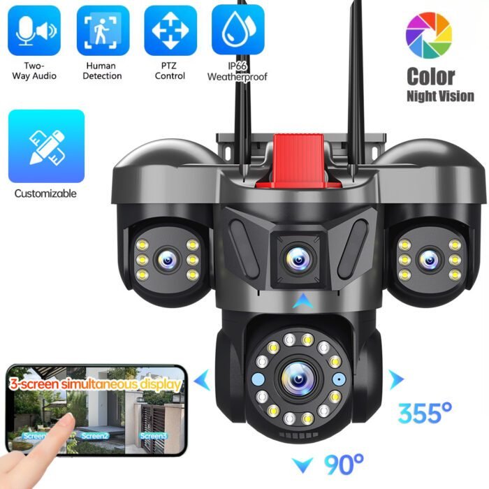 580013342 6MP Triple Lens Triple View Security Camera Wireless WiFi Outdoor HD Surveillance Camera for Home Remote Monitoring - Image 1
