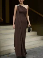 One-Shoulder Draped Maxi Dress - Image 2