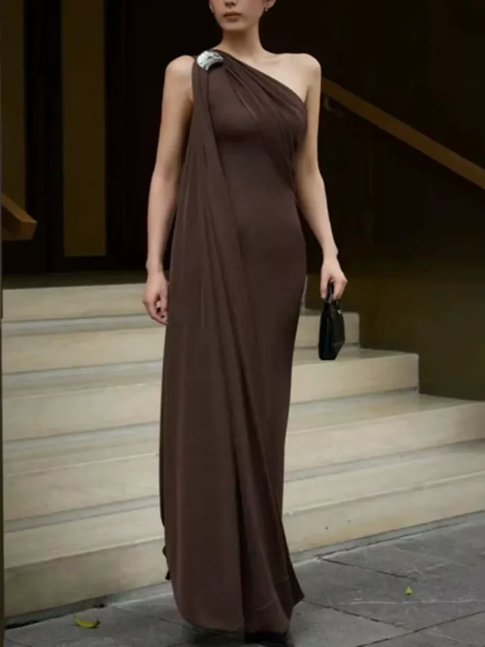 One-Shoulder Draped Maxi Dress - Image 2