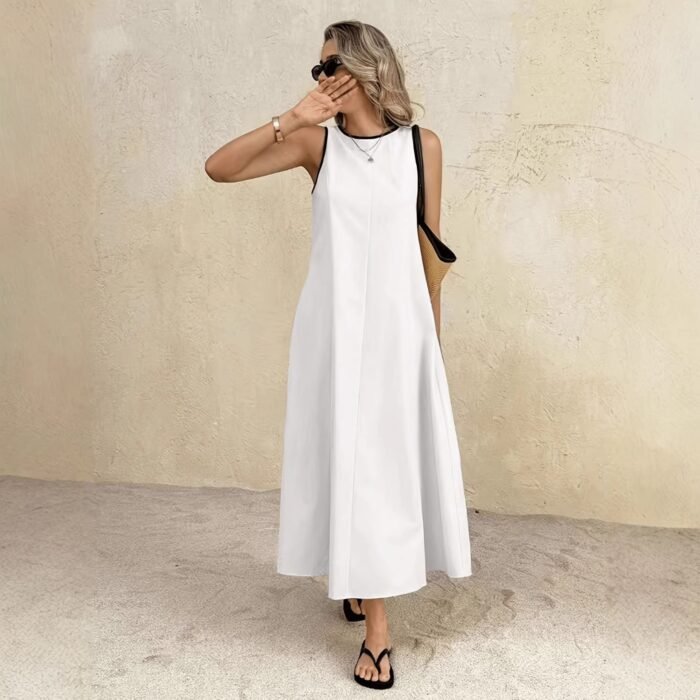 New popular solid color summer new vest long dress - Image 3